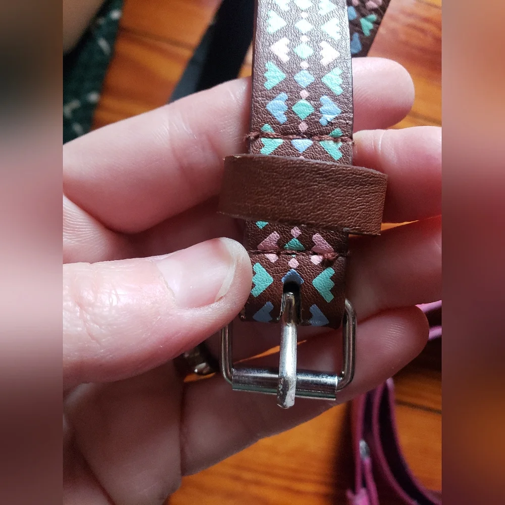 Kids Girls Brown Faux Leather Pastel Tribal Pattern Belt 5 5T 6 6X